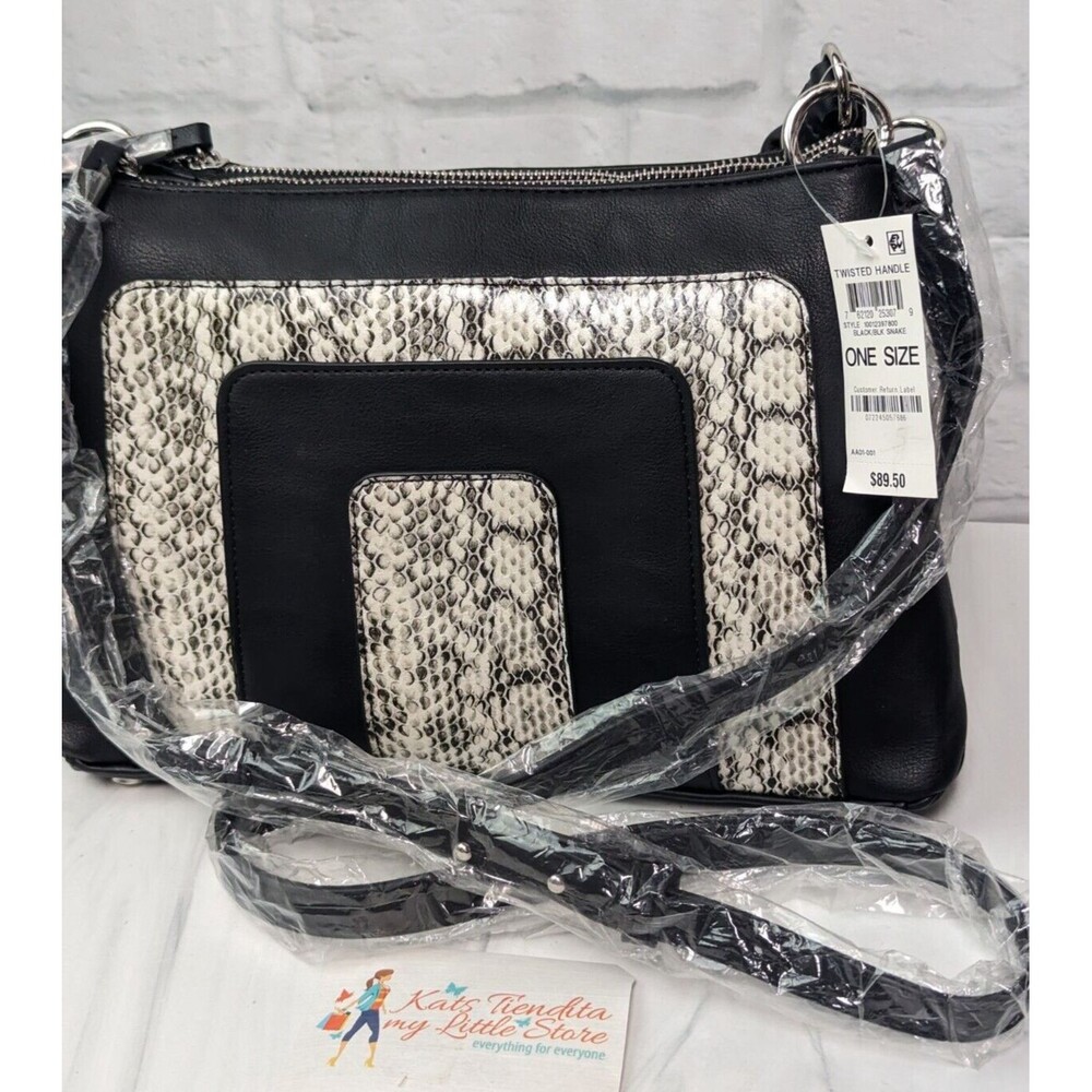 Alfani Twisted Handle Black Snake Print Medium Crossbody Handbag NWT